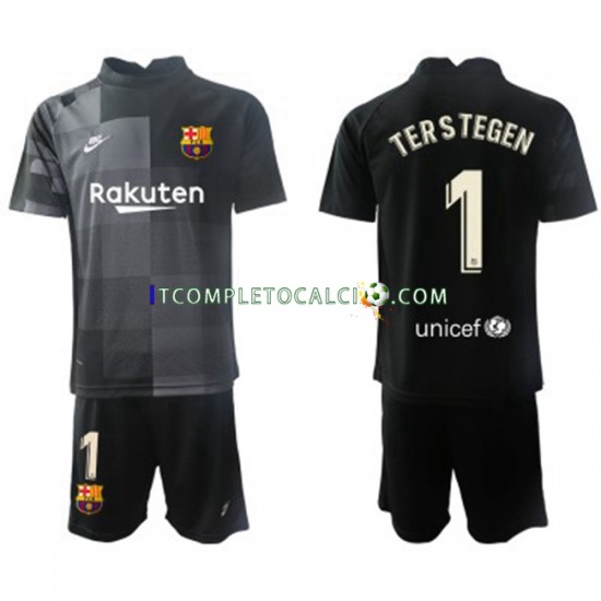 Maglia FC Barcelona Ter Stegen 1 Portiere Divisa Away 2021-2022 Manica Corta ,Bambino