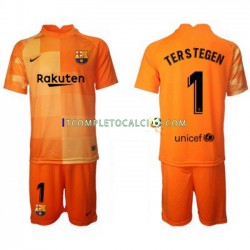Maglia FC Barcelona Ter Stegen 1 Portiere Divisa Home 2021-2022 Manica Corta ,Bambino