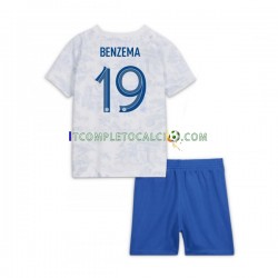 Maglia Francia Benzema 19 Divisa Away Mondiali 2022 Manica Corta ,Bambino