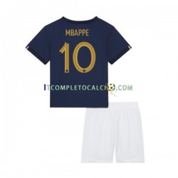 Maglia Francia Mbappé 10 Divisa Home Mondiali 2022 Manica Corta ,Bambino