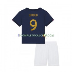 Maglia Francia Olivier Giroud 9 Divisa Home Mondiali 2022 Manica Corta ,Bambino