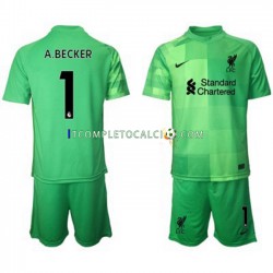 Maglia Liverpool Alisson Becker 1 Portiere Divisa Home 2021-2022 Manica Corta ,Bambino