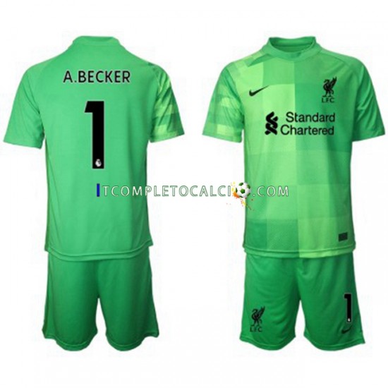 Maglia Liverpool Alisson Becker 1 Portiere Divisa Home 2021-2022 Manica Corta ,Bambino