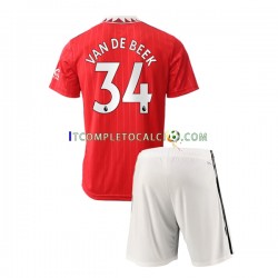 Maglia Manchester United Donny van de Beek 34 Divisa Home 2022-2023 Manica Corta ,Bambino