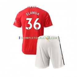 Maglia Manchester United Elanga 36 Divisa Home 2022-2023 Manica Corta ,Bambino