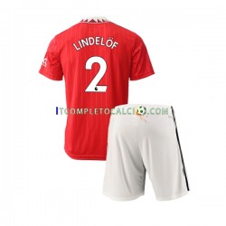 Maglia Manchester United Victor Lindelof 2 Divisa Home 2022-2023 Manica Corta ,Bambino