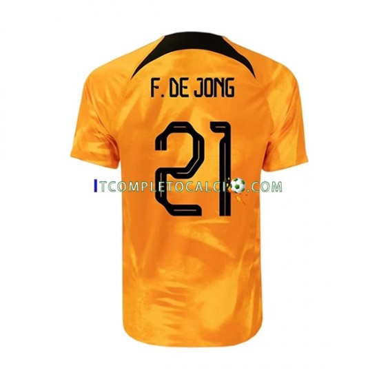 Maglia Paesi Bassi Frenkie de Jong 21 Divisa Home Mondiali 2022 Manica Corta ,Uomo