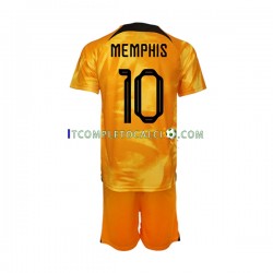 Maglia Paesi Bassi Memphis Depay 10 Divisa Home Mondiali 2022 Manica Corta ,Bambino