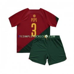 Maglia Portogallo PEPE 3 Divisa Home Mondiali 2022 Manica Corta ,Bambino