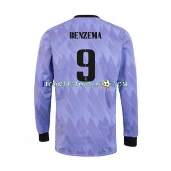 Maglia Real Madrid Karim Benzema 9 Divisa Away 2022-2023 Manica Lunga ,Uomo