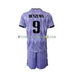 Maglia Real Madrid Karim Benzema 9 Divisa Away 2022-2023 Manica Corta ,Bambino