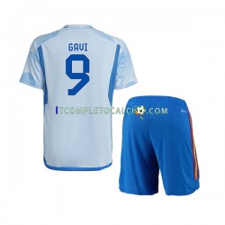 Maglia Spagna Gavi 9 Divisa Away Mondiali 2022 Manica Corta ,Bambino
