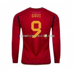 Maglia Spagna Gavi 9 Divisa Home Mondiali 2022 Manica Lunga ,Uomo