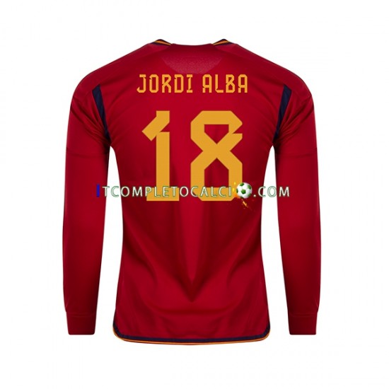 Maglia Spagna JORDI ALBA 18 Divisa Home Mondiali 2022 Manica Lunga ,Uomo