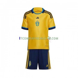 Maglia Svezia Divisa Home 2022 Manica Corta ,Bambino