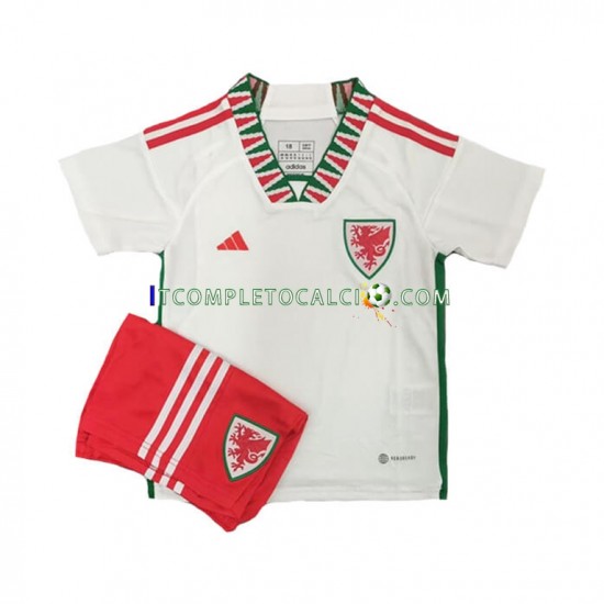 Maglia Galles Divisa Away Mondiali 2022 Manica Corta ,Bambino